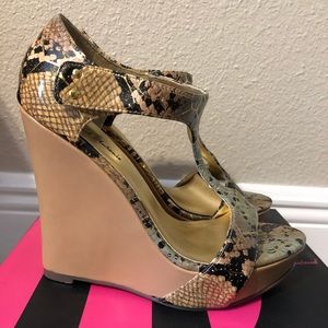 Michael Antonio Patent Leather Snakeskin Wedge